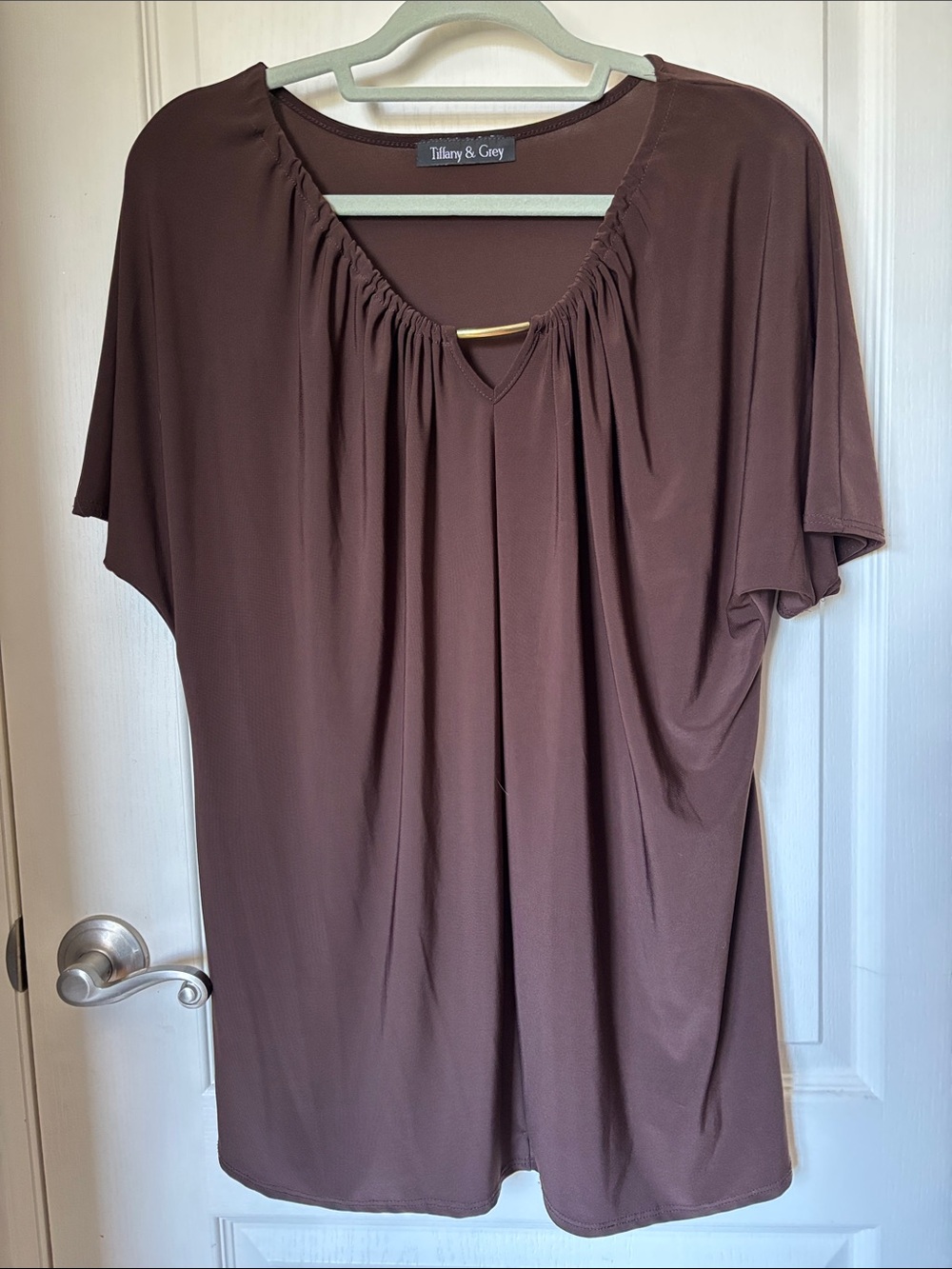Tiffany & Grey Brown Embellished Neck Top